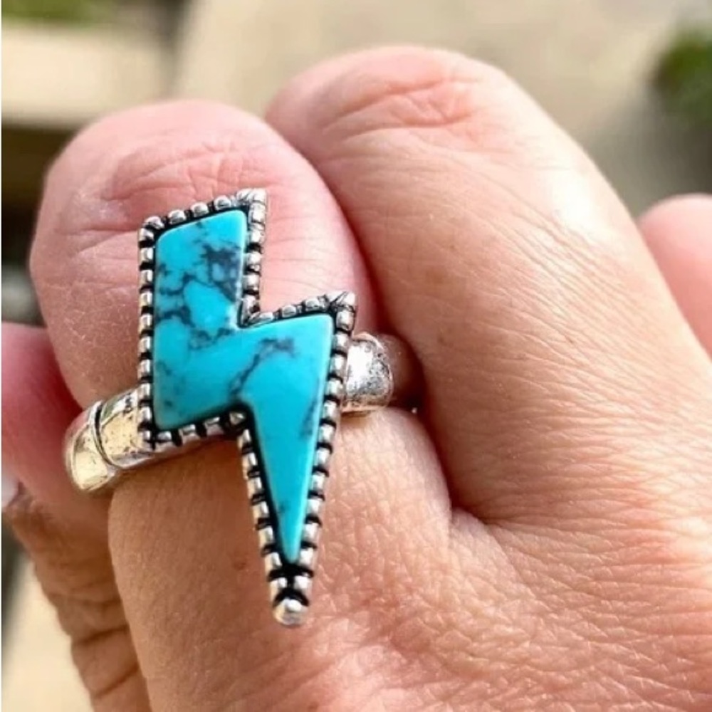 Western Turquoise Lightning Bolt Ring